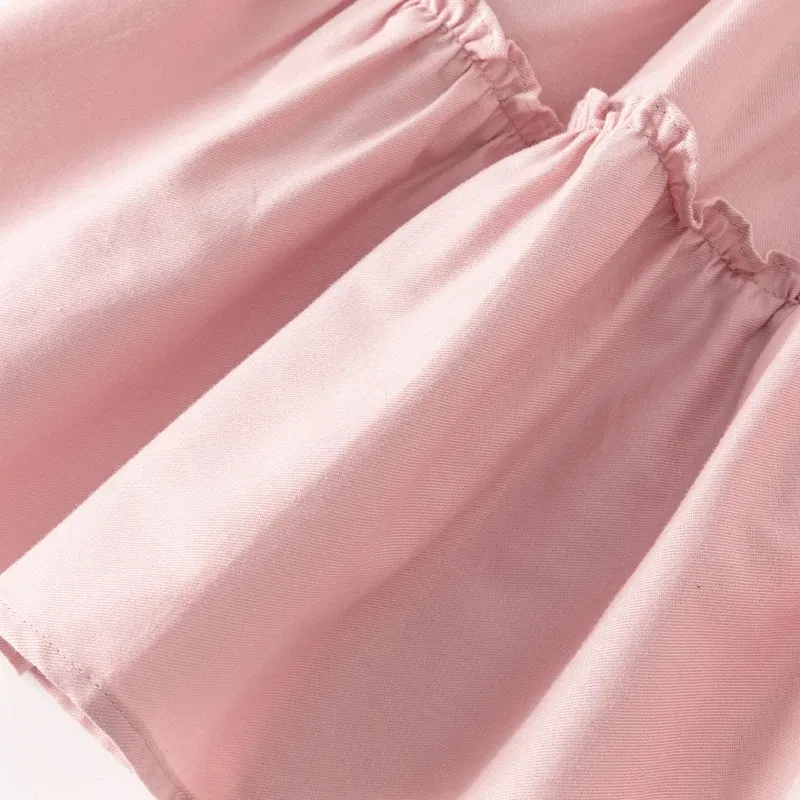 Color: Pink, Kid Size: 8T - Dave Bella Girl's Princess Dress Children 2024 New Spring Comfortable Casual Fashion Pure Cotton Sweet Gentle Pink DK1248025