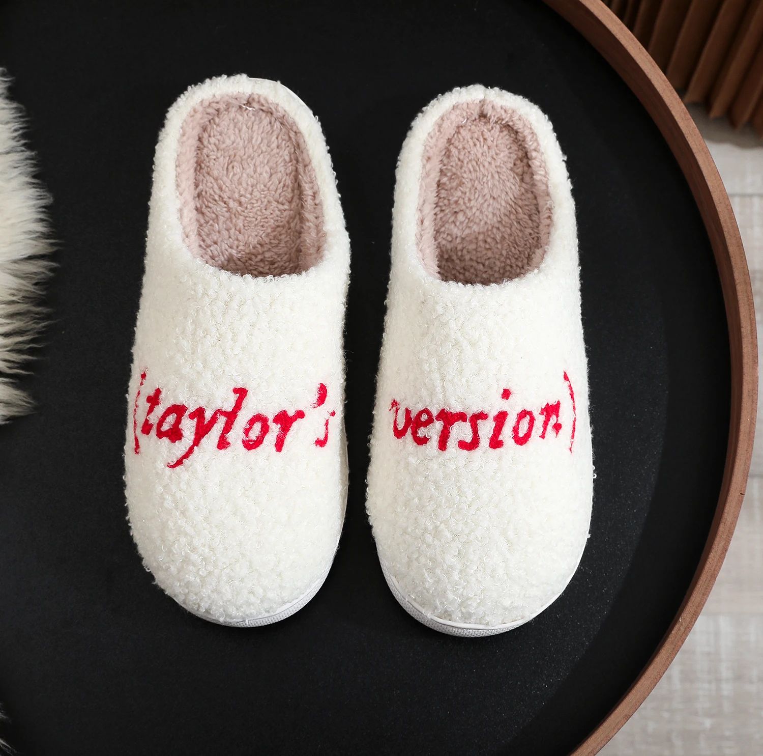 Color: WHITE, Shoe Size: 38 - Winter home home tapors version pattern cotton slippers non-slip thick-soled wool cotton slippers