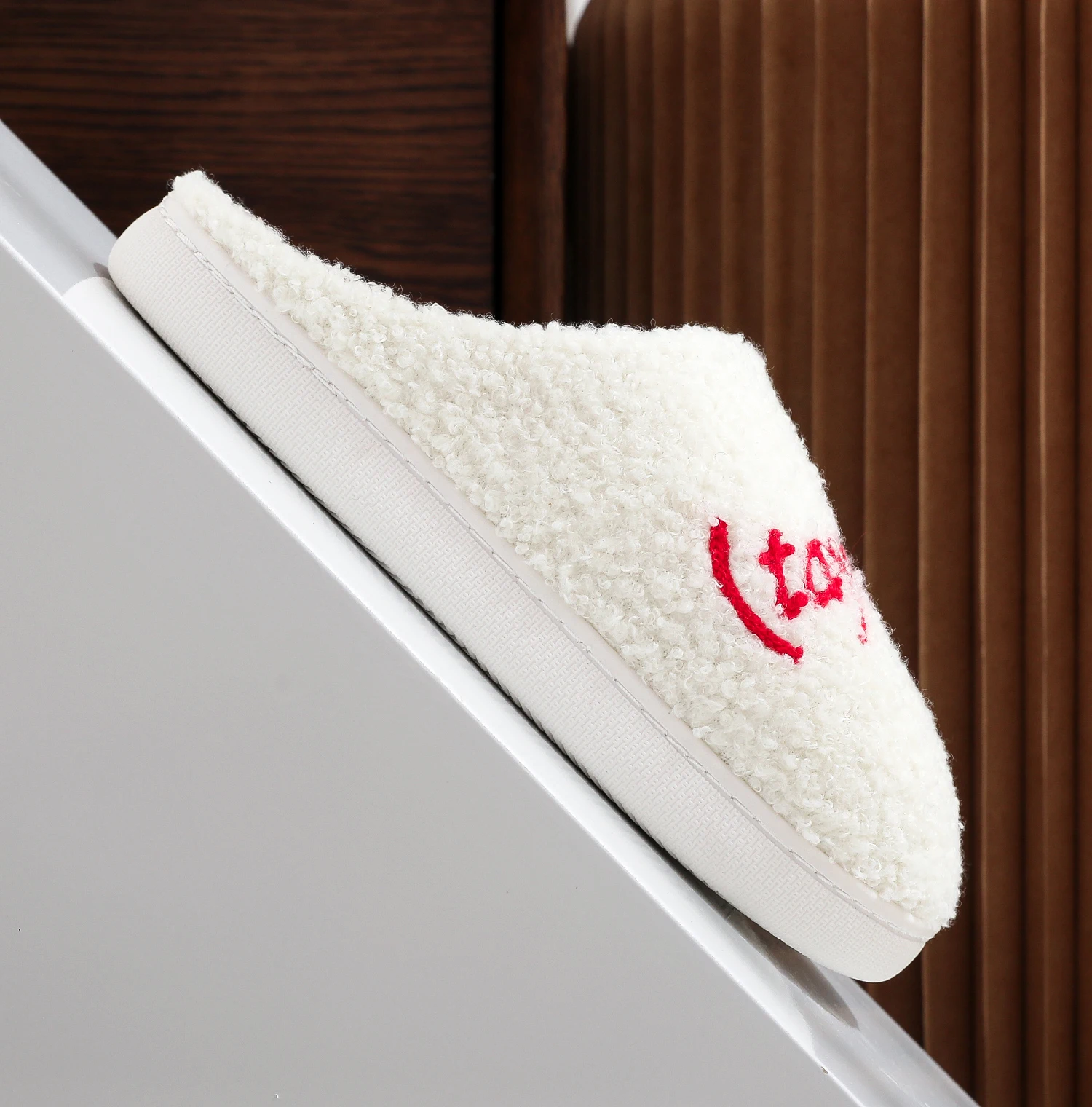 Color: WHITE, Shoe Size: 38 - Winter home home tapors version pattern cotton slippers non-slip thick-soled wool cotton slippers