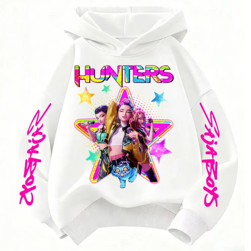 Color: Red, Kid Size: 4 - KPop Demon Hunters Huntrix Girls Sweatshirts Spring Fall Boys Children Hoodies Long Sleeves T-shirt Jacket Toddler Kids Clothes