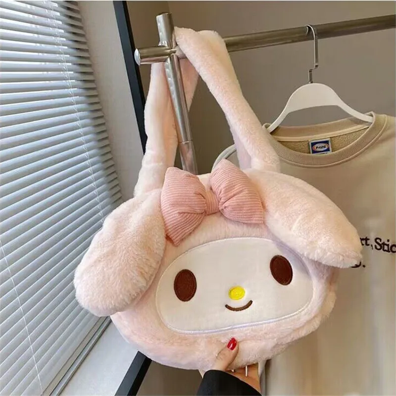 Color: Orange - Kawaii Sanrio Plush Cinnamoroll Melody Kuromi Tote Handbags Shoulder Bags Women Fashion Female Messenger Bag Purses Xmas Gifts