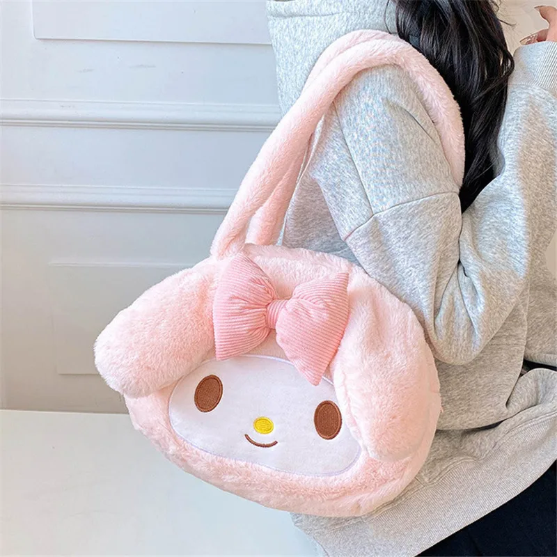Color: Orange - Kawaii Sanrio Plush Cinnamoroll Melody Kuromi Tote Handbags Shoulder Bags Women Fashion Female Messenger Bag Purses Xmas Gifts