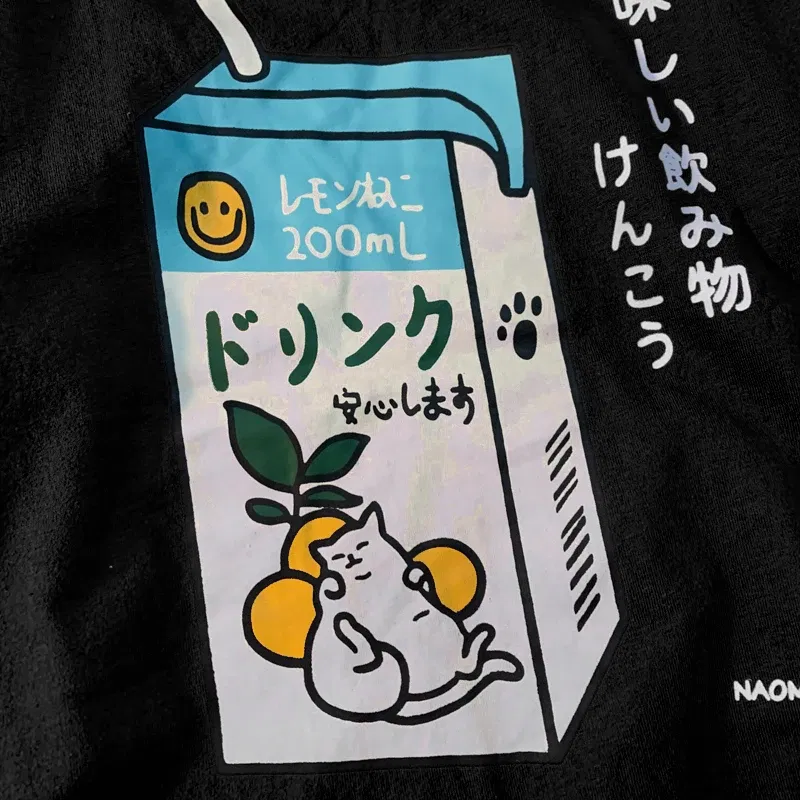 Color: army green, Size: L - Cute Japanese Cat Print Oversized T-shirt men Women Short Sleeve Loose Casual Tee Shirt Streetwear Tops Cotton Harajuku Clothing