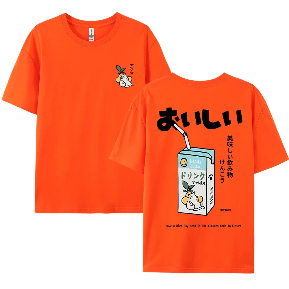 Color: army green, Size: L - Cute Japanese Cat Print Oversized T-shirt men Women Short Sleeve Loose Casual Tee Shirt Streetwear Tops Cotton Harajuku Clothing
