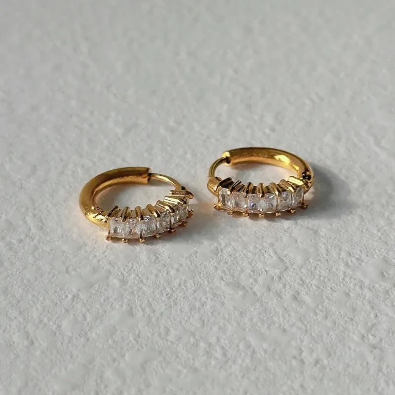 Fashionable INS Retro Titanium Steel Minimalist Small Zircon Earrings