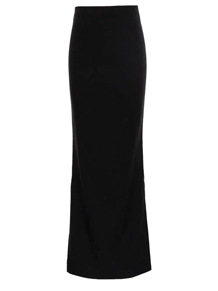 Color: black, Size: M - Fashion For Women Black Long Skirts High Waist Slim Seamless Elegant Ladies Gown Casual Summer 2024 New Female Maxi Skirts