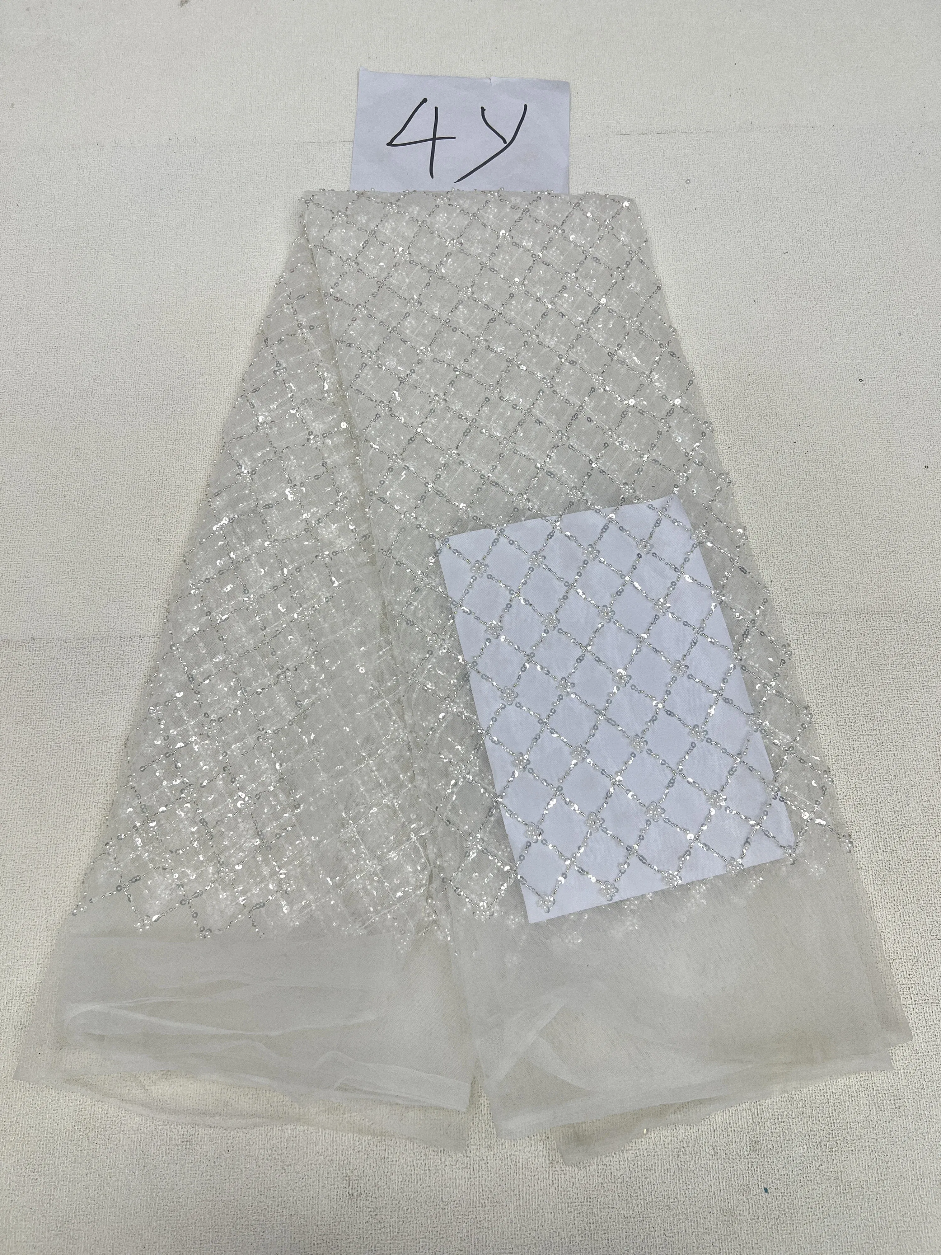 African Nigerian Tulle Lace Fabric Sequins Sewing Guipure Beads Stone Embroidery Dresses High Quality 4 Yards