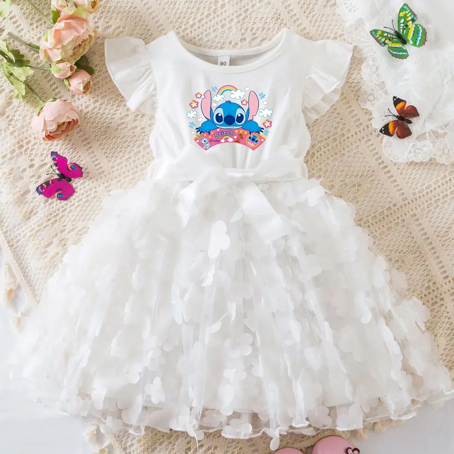 Color: Clear, Size: S - 3D Butterfly Cute Lilo Stitch Summer Dress for Kid's Casual Clothes Baby Girls Beautiful Princess Dress Party Dresses 2-6 Yrs
