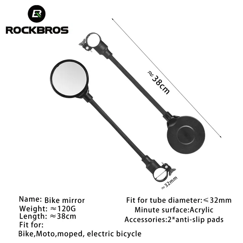 ROCKBROS 360° Adjustable Acrylic Bicycle Bike Mirror – Super HD Rearview Safety