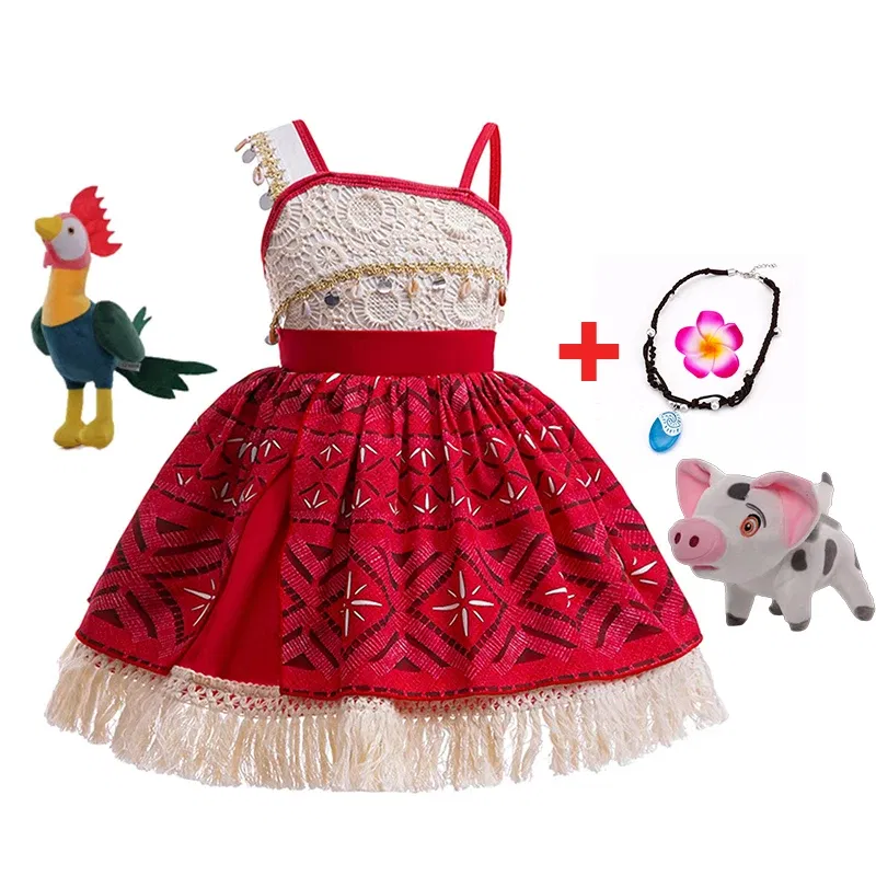 Color: GRAY, Kid Size: 5 - Disney New Moana Dress Costumes Kids Girl Cosplay Toddler Movie Ocean Adventure Infant Frock Halloween Party With Chick Clothes