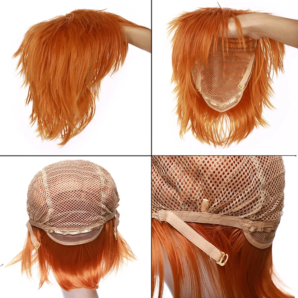 Color: Natural Color, Ships From: CHINA, Stretched Length: 8inches - S-noilite Synthetic Short Wig Blue Brown Black Women Men Cosplay Costume Party Head Wigs Hair
