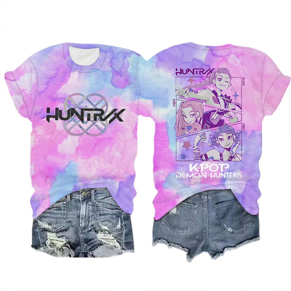 Color: Turquoise, Size: XS?€old?‰ - Movie Characters T-shirt Tops Tie-dye Men's Women's Clothing Round Neck Short Sleeve T-shirt Street Style T-shirts