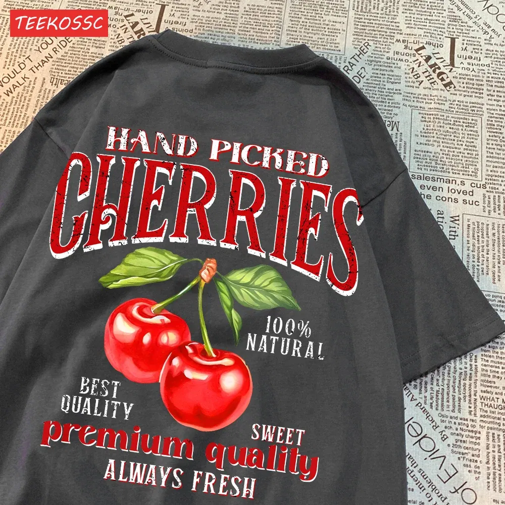 Color: green, Size: XXXL - Summer Lemon Cherries Prints T-Shirts Cotton Women's Tops Oversize O-Neck Soft Short Sleeve tees Street Casual Womans Clothes