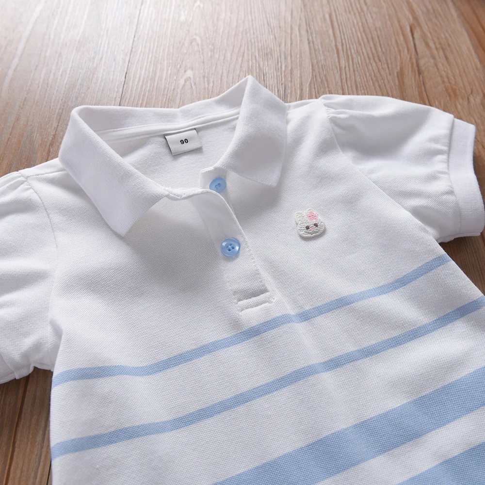 Color: Pink, Kid Size: 3T - Girls' Fashion Polo Dress with Stripes Kids Elegant Puffed Sleeves Clothes Baby Girls Summer Dresses