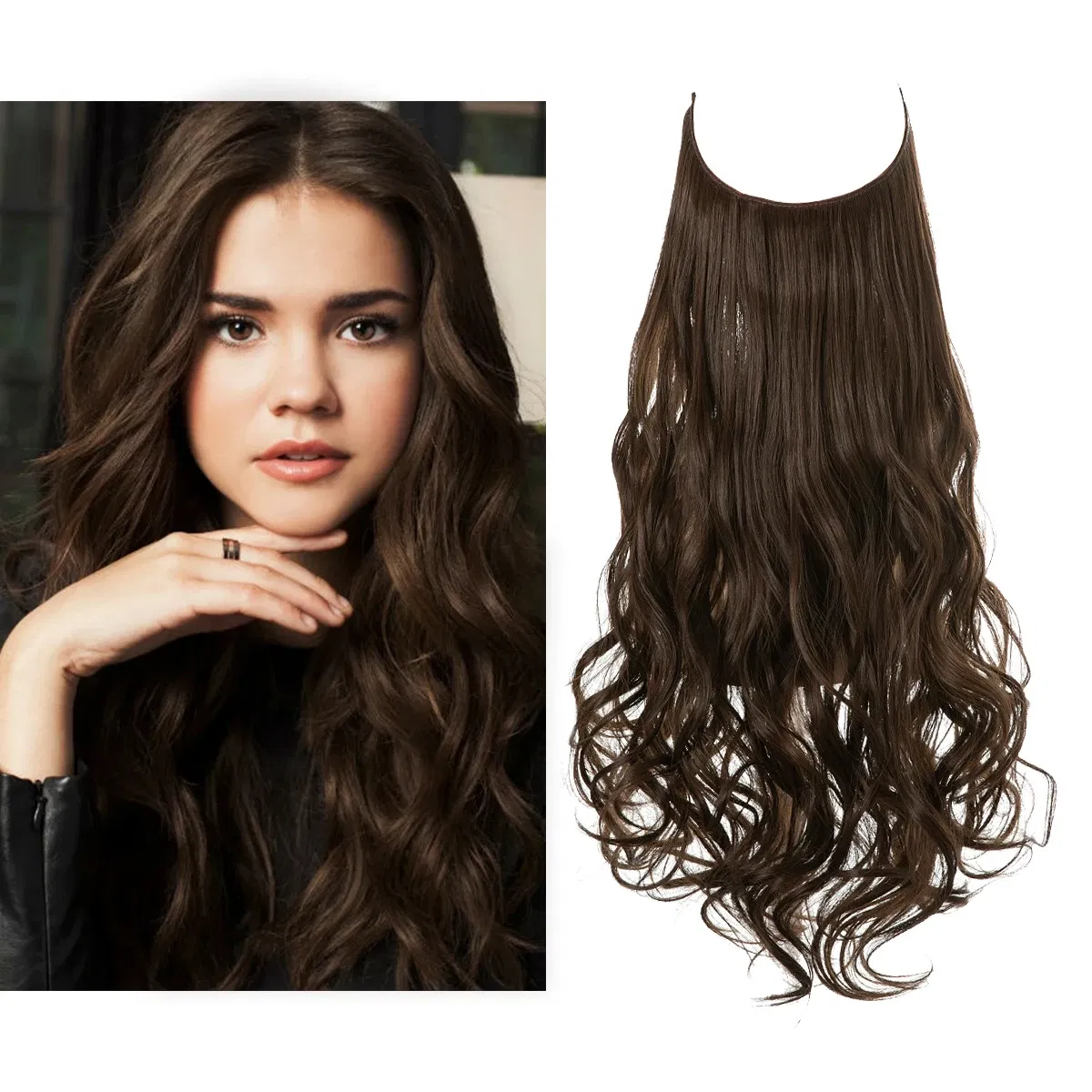 Color: P1B/27, Stretched Length: 14inches - Synthetic No Clip Wave Hair Extensions Ombre Natural Black Blonde Pink One Piece False Hairpiece Fish Line Fake Hair Piece