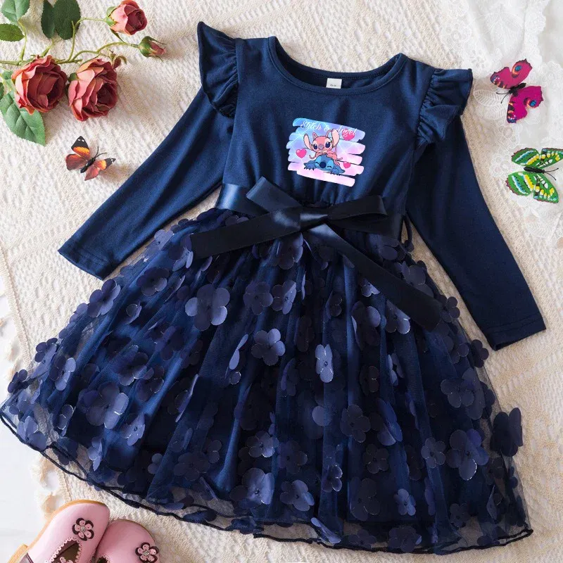 Color: Ginger, Size: One Size, Height: 158 - Lilo Stitch Girl Baby Dresses Spring Autumn Child Long Sleeve Sweet Princess Dress Mesh Newborn Casual Dress Birthday Party 2-6Y