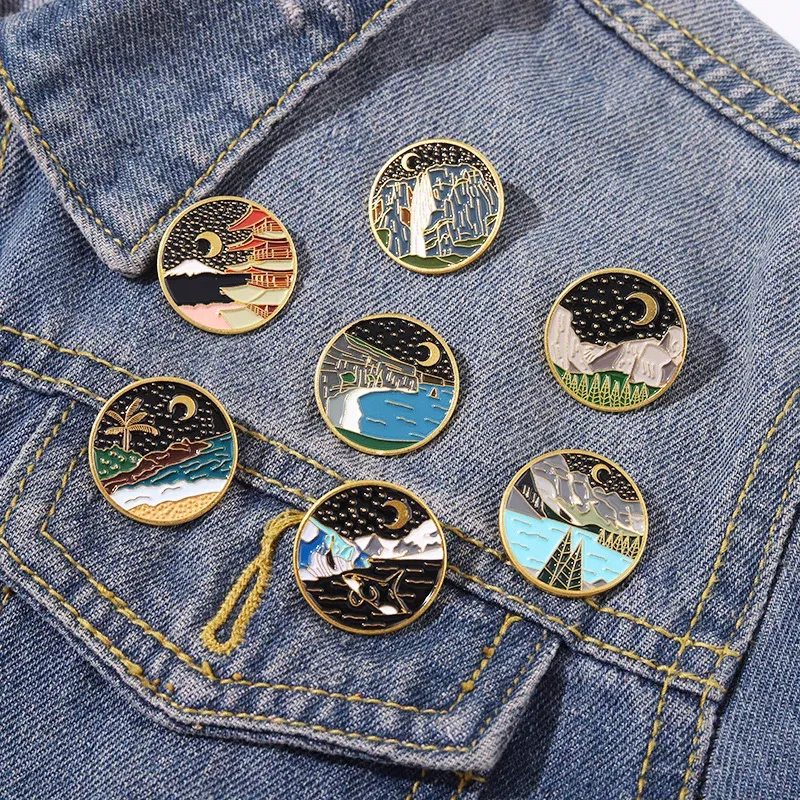 Metal color: Blue Zinc Plated - Van Gogh Oil Painting Brooch Van Gogh Brooch Galaxy Brooch Star Moon Sunflower Brooch Art Brooch Van Gogh Lapel Pin