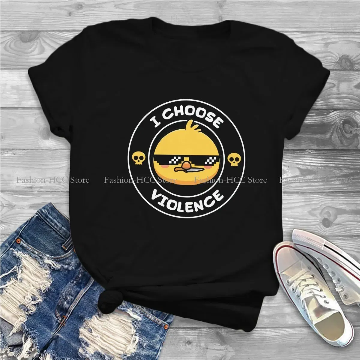 Color: WHITE, Size: L - Sunglasses Style Polyester TShirt I Choose Violence Funny Duck Comfortable New Design Gift Idea T Shirt Stuff
