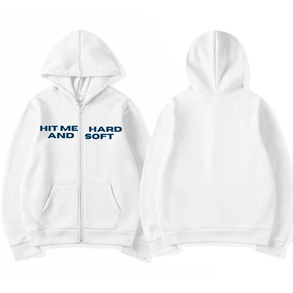 Color: Dark Grey, Size: M - Hit Me Hard and Soft 2025 Tour Zipper Hoodies Men Women Harajuku Pullovers Fashion Hip Hop Zip Up Sweatshirts Jackets Fans Gift