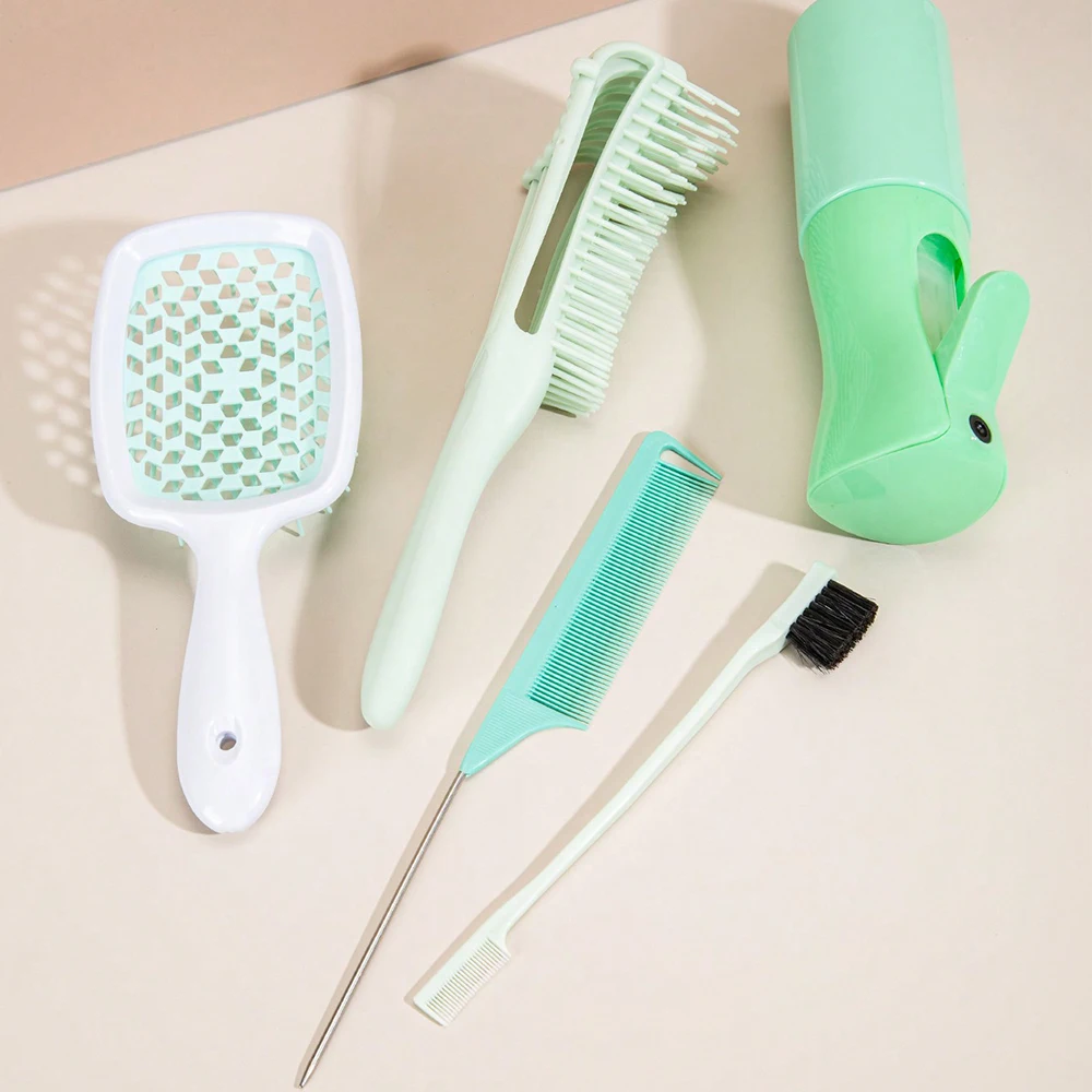 Color: Green - 5 Pcs/Set Hair Brush Detangling Brush Scalp Massage Hair Comb Green Adjust Octopus Curly Comb Women Detangle Hairbrush Salon