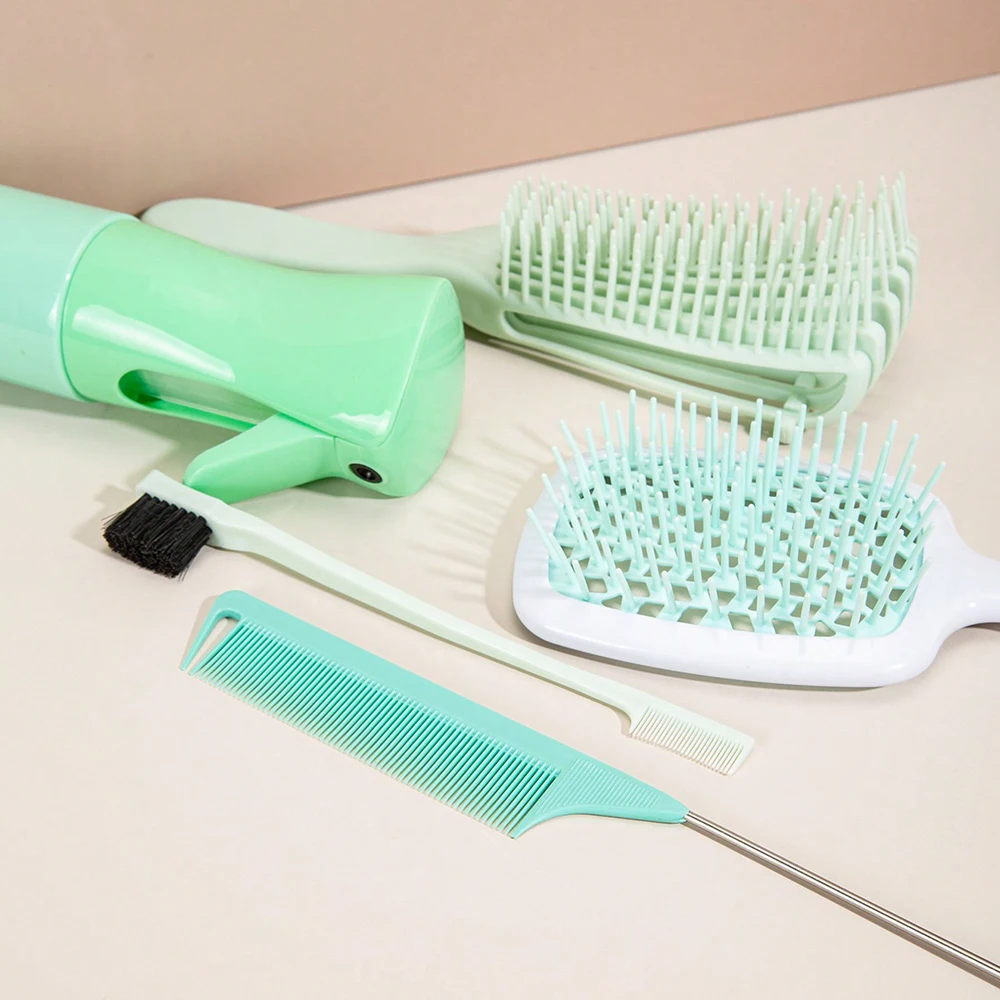 Color: Green - 5 Pcs/Set Hair Brush Detangling Brush Scalp Massage Hair Comb Green Adjust Octopus Curly Comb Women Detangle Hairbrush Salon