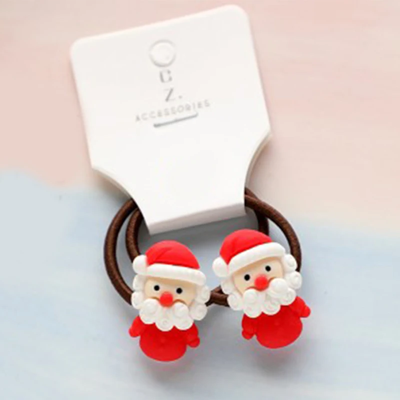 Color: SKY BLUE - 2Pcs Cute Cartoon Christmas Elk Scrunchies Girls Hair Rope Ponytail Holder Elastic Hair Bands Hair Ties Fashion Hair Accessories