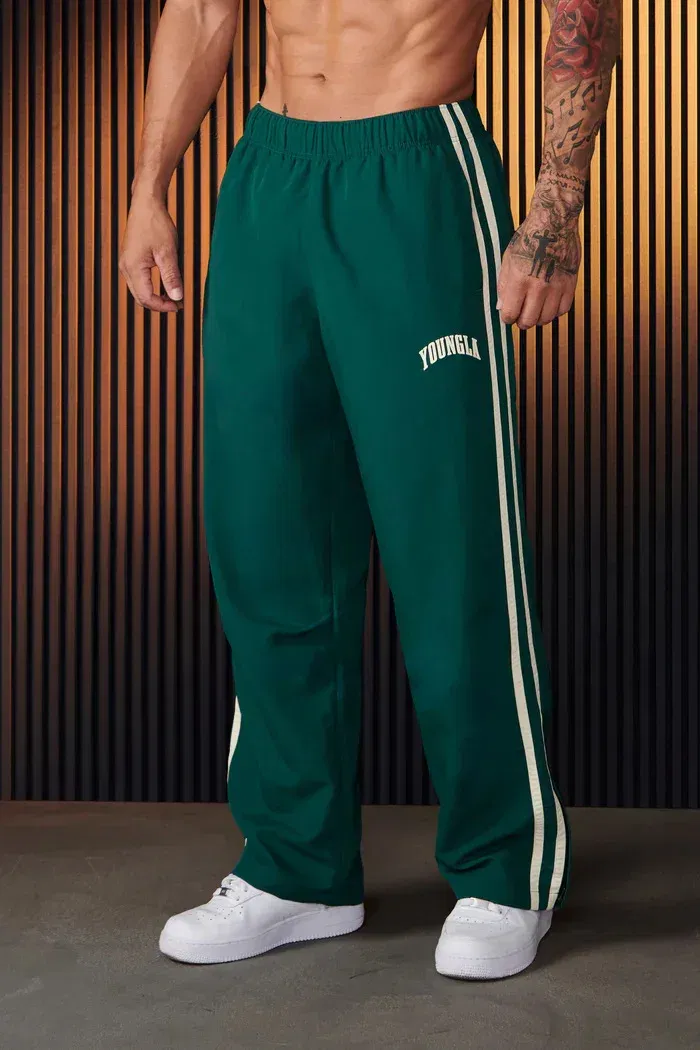 Color: SKY BLUE, Size: L - Jogger Men's Sweatpants Gym Sports Fitness Splicing Strips Printing Mid Waist Casual Pants Ya Fashion Men Clothing Wide Leg Pan