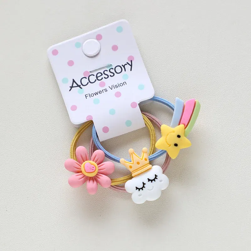Color: Light Grey - 3PCS New Cute Cartoon Rainbows Princess Headwear Kids Elastic Hair Bands Children Tie Girls Accessories Baby Headdress