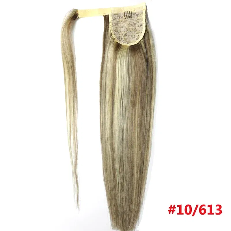 Color: P18/613, Life Span: 6 Months With Proper Care, Stretched Length: 24inches, Longest Hair Proportion: 35%-45% - ZZHAIR 100% Human Hair Extensions 16"-28" Machine Made Remy Magic Wrap Around Ponytail 60g-120g Clip In Horsetail Stragiht