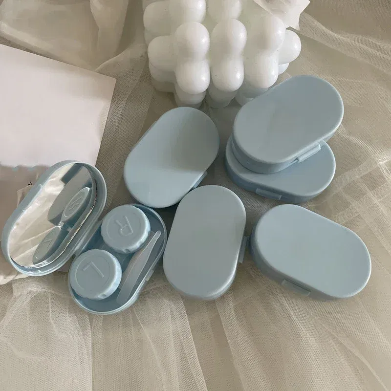 Women Mini Contact Lens Case for Travel Lady Holder Storage Eye Care Container with Mirror Lenses Box Smooth Candy Color