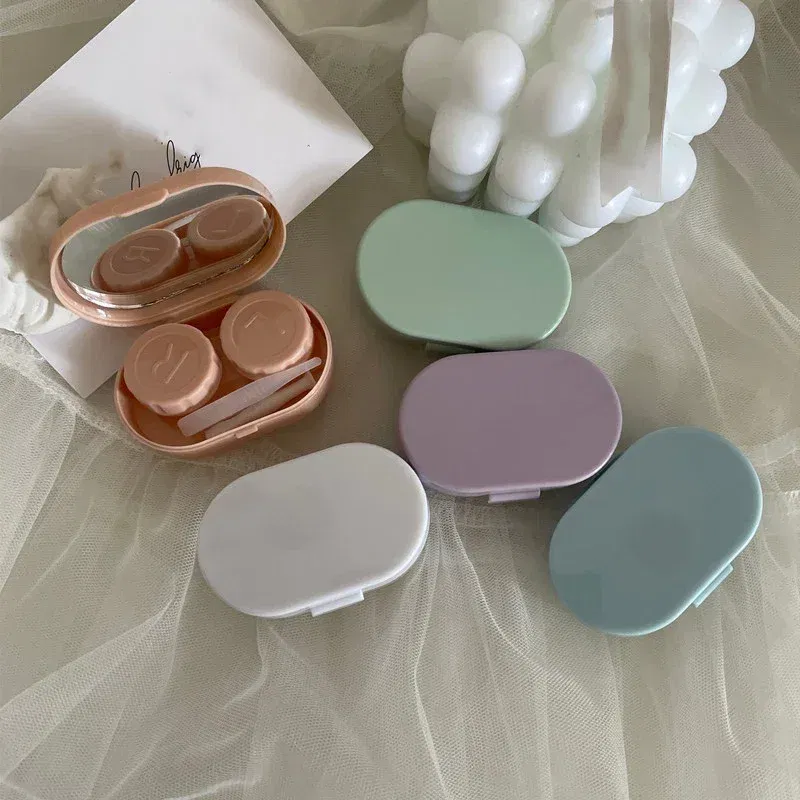 Women Mini Contact Lens Case for Travel Lady Holder Storage Eye Care Container with Mirror Lenses Box Smooth Candy Color