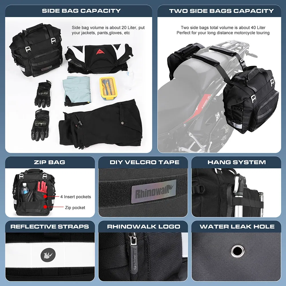 Color Name: GRAY - Motorcycle Saddlebag Waterproof Side Bag For BMW R1250GS R1200GS F850GS F750GS LC ADV Adventure For Suzuki V-Strom Luggage