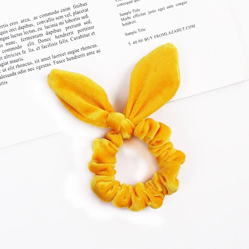 Color: green - New Velvet Scrunchies Girls/Women velvet Bunny Ear Knot Bow Hair Bands Rabbit Ear Hair tie Ponytail Hair Accessories