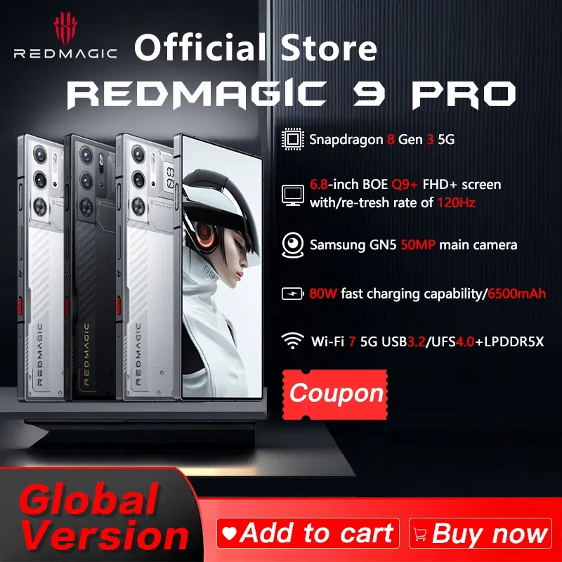 Color: WHITE, Ships From: CHINA, Bundle: Bundle 1 - Original Global Version RedMagic 9 Pro 5G Phone 6.8" Q9+ Full Flat FHD+ Gaming Phone Snapdragon 8 Gen 3 6500mAh 50MP NFC