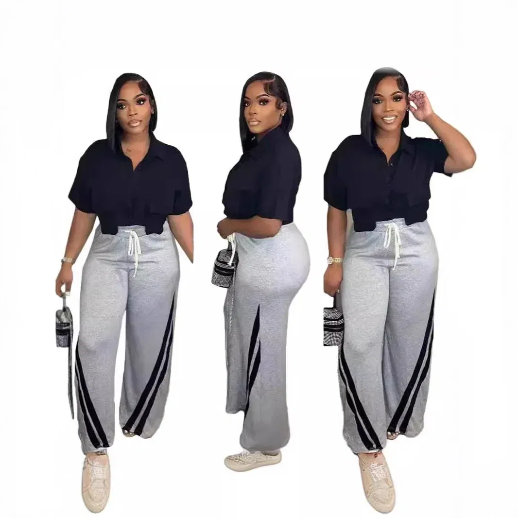 Color: Red, Size: L - Women Wide Leg Pant Long Pants High Elastic Waist Elegant Splice Pocket Simple Casual Loose Straight Trousers Lace Up Streetwear