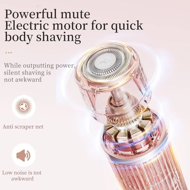 Color: Pink - Electric Shaver for Women Bikini Trimmer Facial Mustache Hair Removal Razor Ladies Face Underarm Legs Electric Painless Epilator