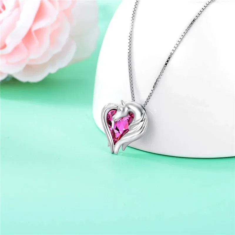Metal Color: Silver Plated, Ships From: CHINA - 2 style Silver Horse in Heart Pendant Necklace Animal  Jewelry Gift for Teen Girls  Lovers Embellished with Crystals