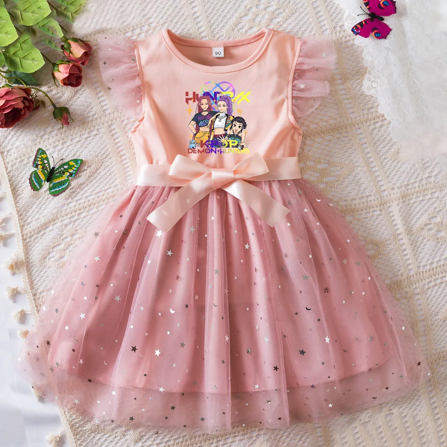 Color: Orange, Size: One Size, Height: 170 - KPop Demon Hunters Girls Dress Kids Party Halloween Carnival Birthday Party Clothes Princess Tutu Dresses Costume Children Gift