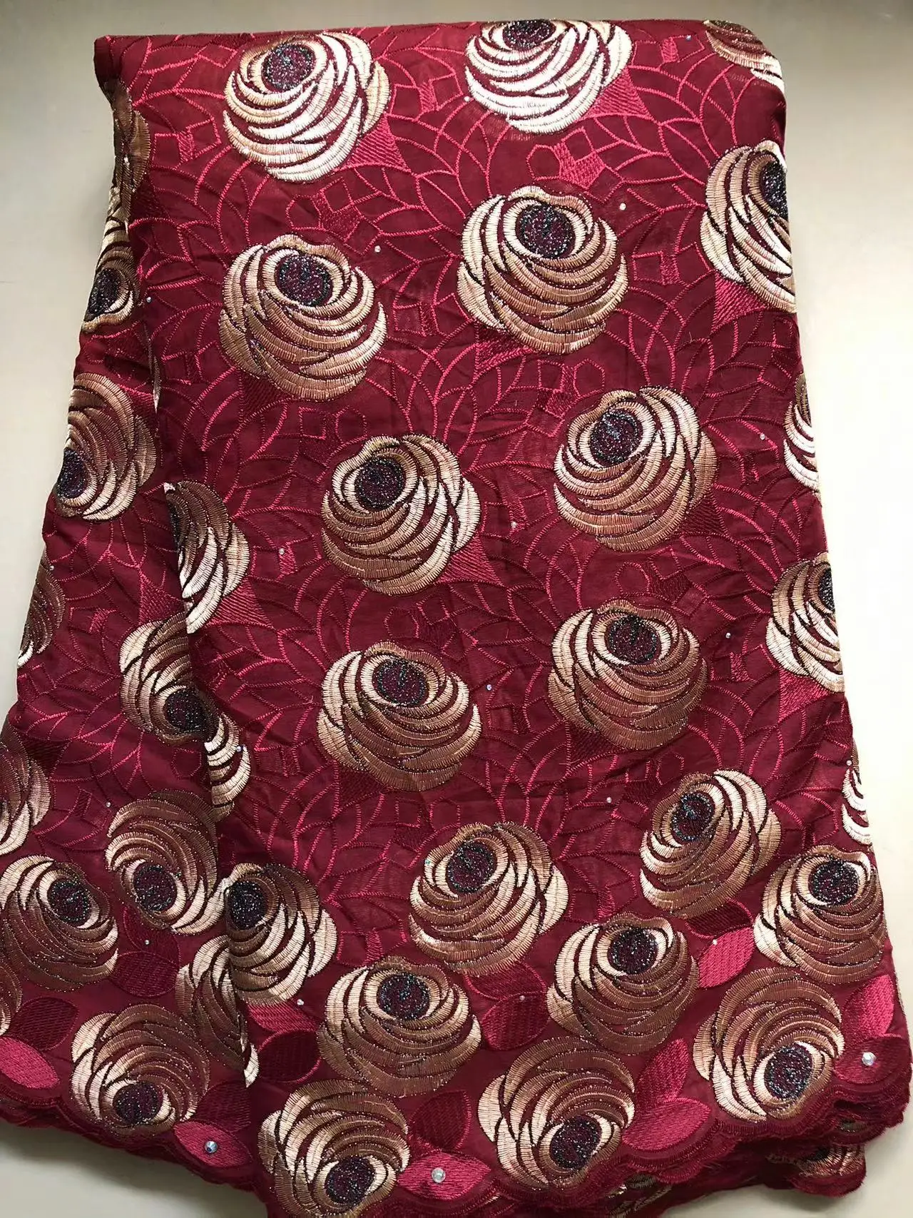 Color: Silver, Length: 5 yards, Width: 120cm - Nigerian Cotton Voile Lace Fabrics With Stones 2024 African Swiss Voile Lace Fabric For Wedding Sewing Women Wedding Party Dress