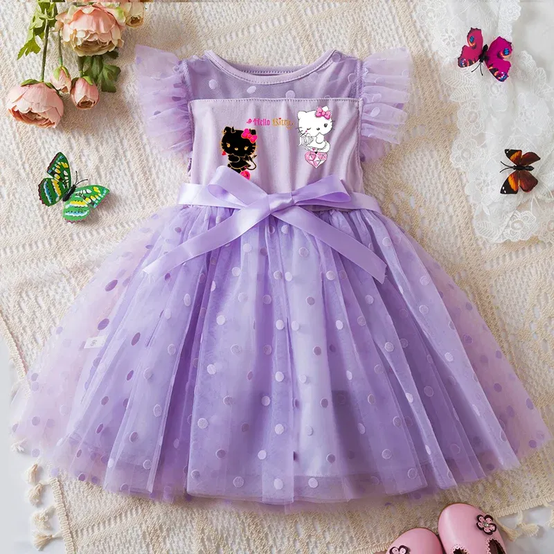 Color: black, Size: XS - Hello Kitty 2-6Y Baby Girl Dress Princess Mesh Skirt Summer Sleeveless Wedding Party Dresses for Girls Summer