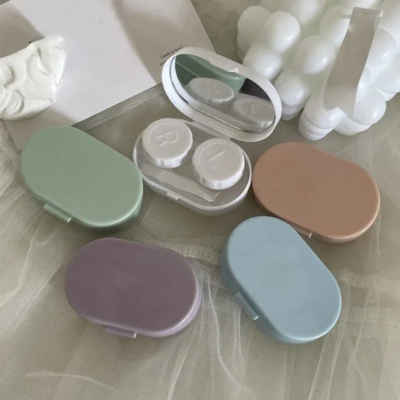 Women Mini Contact Lens Case for Travel Lady Holder Storage Eye Care Container with Mirror Lenses Box Smooth Candy Color