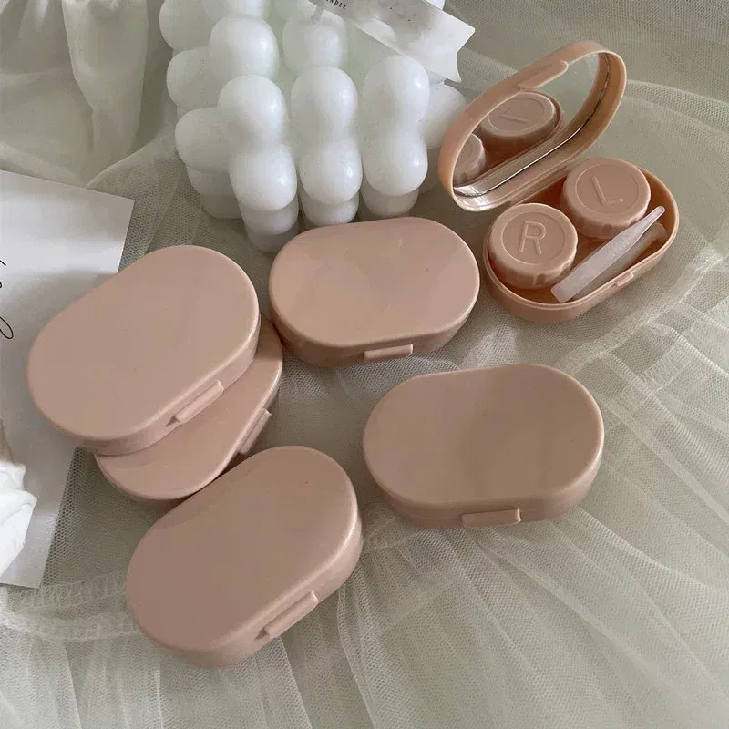 Women Mini Contact Lens Case for Travel Lady Holder Storage Eye Care Container with Mirror Lenses Box Smooth Candy Color