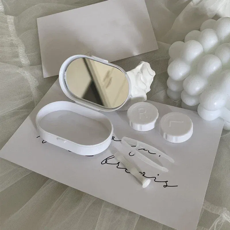 Women Mini Contact Lens Case for Travel Lady Holder Storage Eye Care Container with Mirror Lenses Box Smooth Candy Color