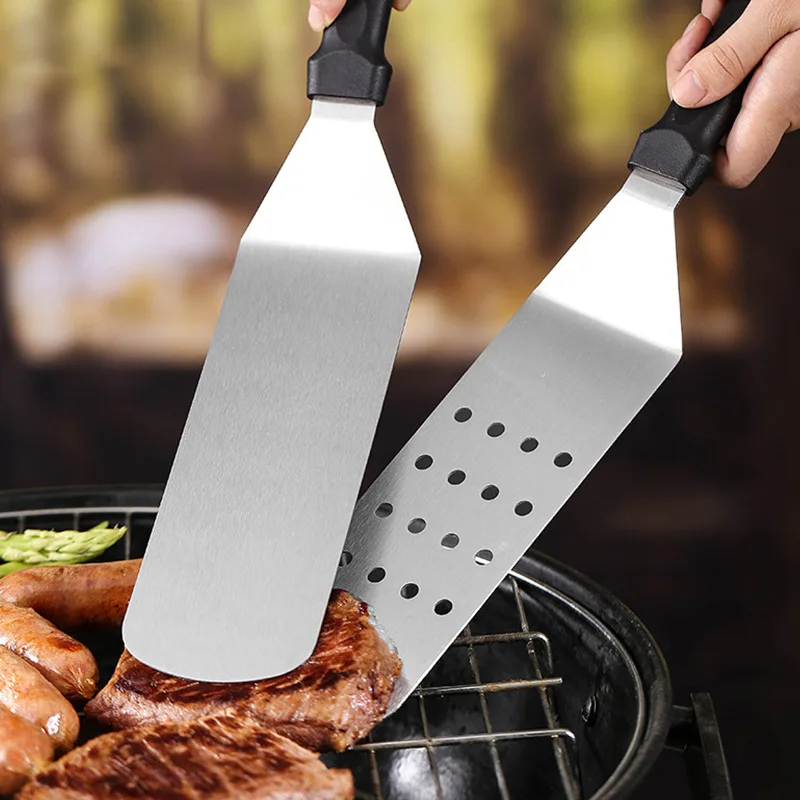 Color: Light Grey - Kitchen Stainless Steel Scraper Cooking Spatula Barbecue Spatula Plate Barbecue Spatula Hamburger Spatula Cooking Utensils