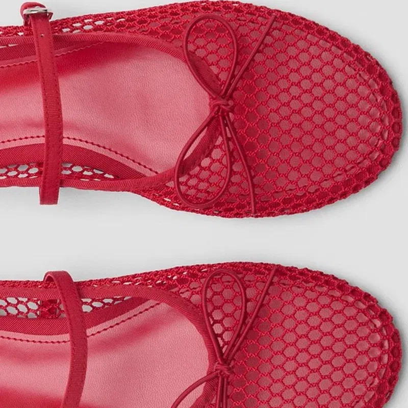 Color: Red, Shoe Size: 39, Ships From: CHINA - Mesh Summer Ballet Flats Shoes Women Buckle Strap Breathable 2025 New Flats Shoes Ladies Black Mary Janes Footwear Loafers