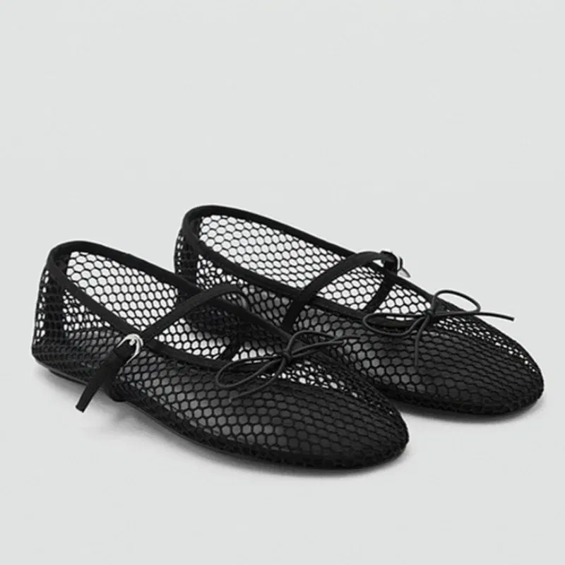 Color: Red, Shoe Size: 39, Ships From: CHINA - Mesh Summer Ballet Flats Shoes Women Buckle Strap Breathable 2025 New Flats Shoes Ladies Black Mary Janes Footwear Loafers
