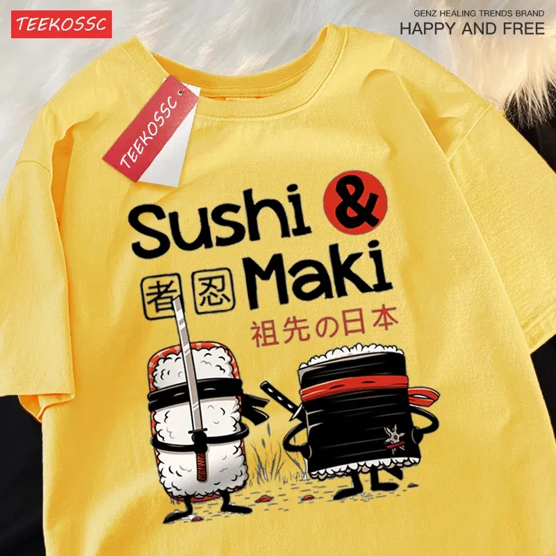 Color: Dark Grey, Size: XL - Theduc Sushi And Sushi Printing Men Women Tshirt Cotton T-Shirts Loose T Shirt Crewneck Loose Tops Fashion Clothes Unisex