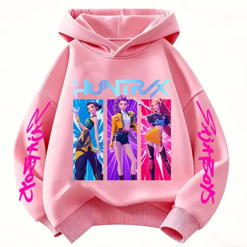 Color: black, Kid Size: 6 - Cartoon Hoodie for Boys and Girls KPop Demon Hunter Rumi Derpy Warm and Thick, Fashionable Casual Top, Printed Purple Sweatshirt