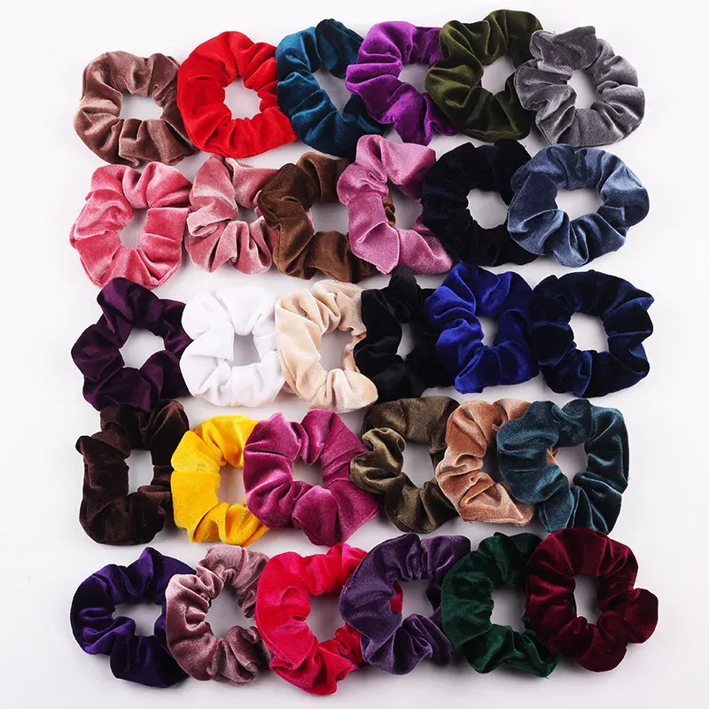 Color: Brown - New Fashion gold velvet Women Pure color wild Large intestine Elastic Hair Sports Dance Scrunchie Girls Hair Accessories