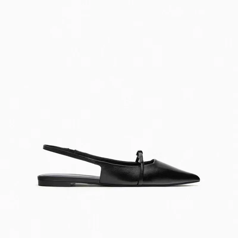 Color: black, Shoe Size: 36 - New Women Sandal Fashion Pointed Toe Shallow Mouth Non-slip  Ladies Elegant Slingback Shoes Flat Sandals